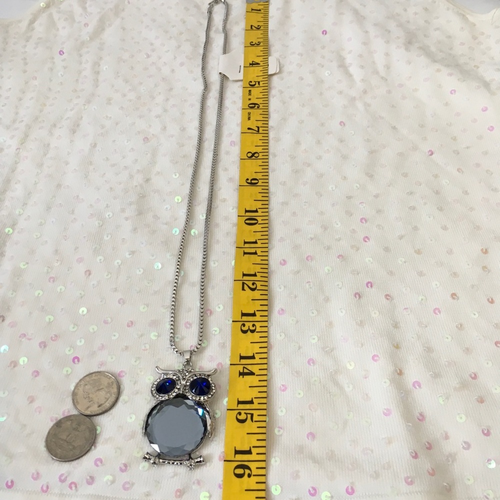 Owl Crystal Rhinestone Necklace Blue Grey - Picture 4 of 5